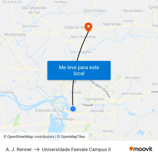 A. J. Renner to Universidade Feevale Campus II map