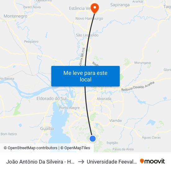 João Antônio Da Silveira - Hospital Restinga to Universidade Feevale Campus II map