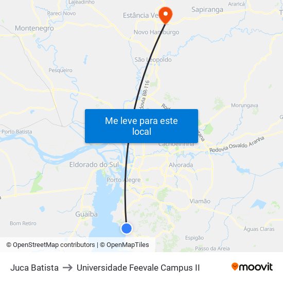 Juca Batista to Universidade Feevale Campus II map