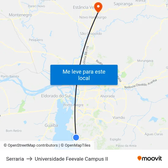 Serraria to Universidade Feevale Campus II map