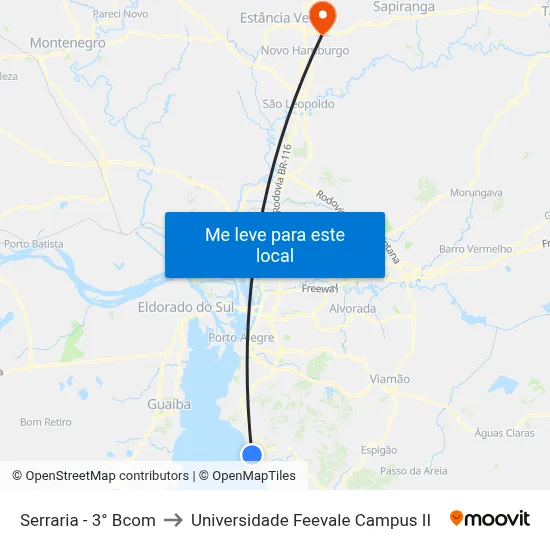Serraria - 3° Bcom to Universidade Feevale Campus II map