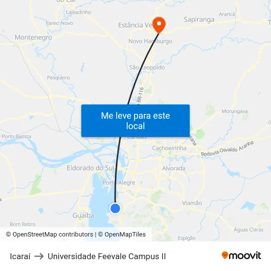 Icaraí to Universidade Feevale Campus II map