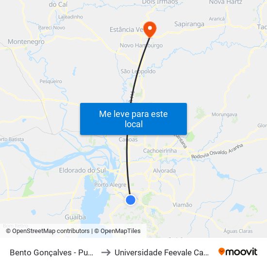 Bento Gonçalves - Pucrs Cb to Universidade Feevale Campus II map