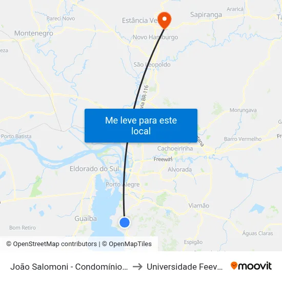 João Salomoni - Condomínio Moradas Do Lago to Universidade Feevale Campus II map