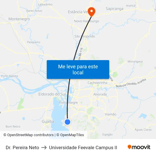 Dr. Pereira Neto to Universidade Feevale Campus II map