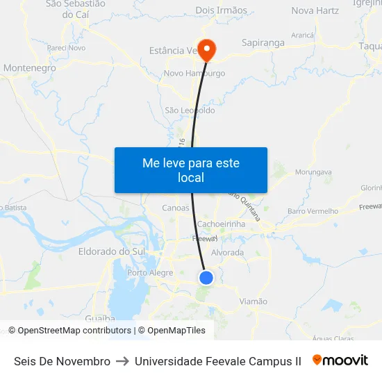 Seis De Novembro to Universidade Feevale Campus II map