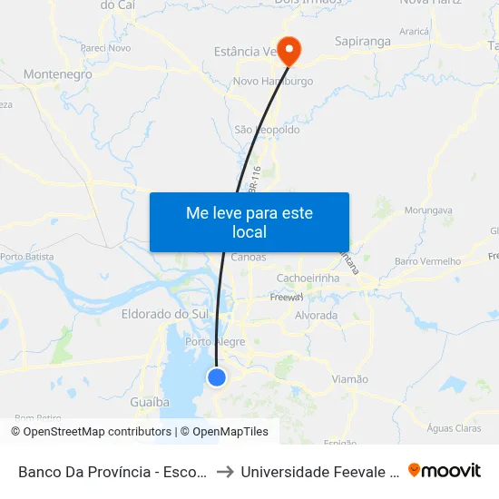 Banco Da Província - Escola Conhecer to Universidade Feevale Campus II map