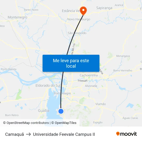 Camaquã to Universidade Feevale Campus II map