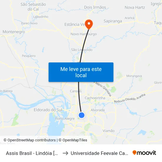 Assis Brasil - Lindóia [Centro] to Universidade Feevale Campus II map
