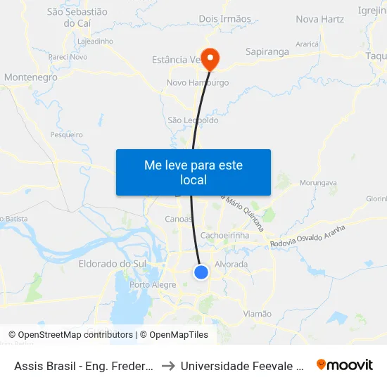 Assis Brasil - Eng. Frederico Dahne to Universidade Feevale Campus II map