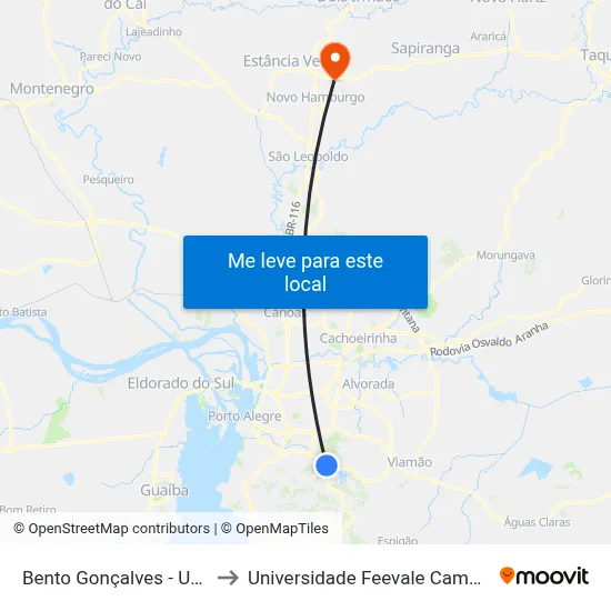 Bento Gonçalves - Uergs to Universidade Feevale Campus II map