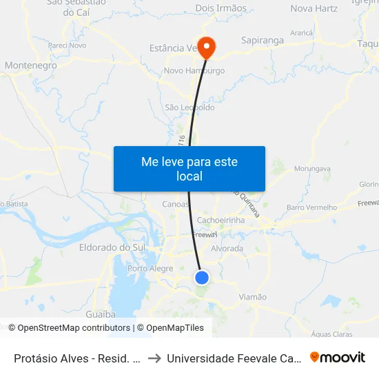 Protásio Alves - Resid. Piratini to Universidade Feevale Campus II map