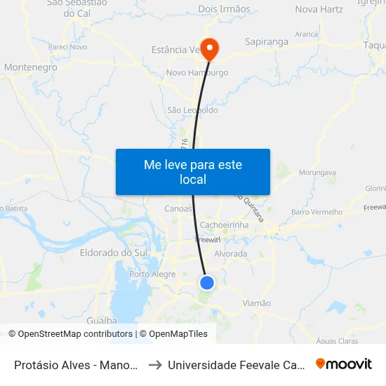 Protásio Alves - Manoel Elias to Universidade Feevale Campus II map