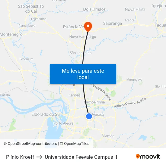 Plínio Kroeff to Universidade Feevale Campus II map