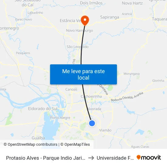 Protasio Alves - Parque Indio Jari Porto Alegre - Rs 94495-000 Brasil to Universidade Feevale Campus II map