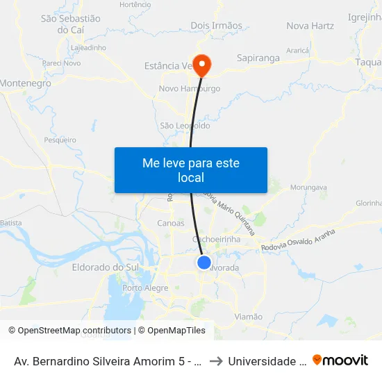 Av. Bernardino Silveira Amorim 5 - Sarandi Porto Alegre - Rs 91751-831 Brasil to Universidade Feevale Campus II map