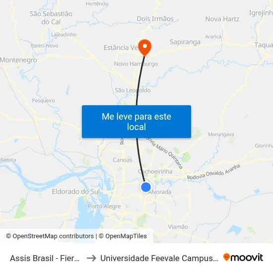 Assis Brasil - Fiergs to Universidade Feevale Campus II map