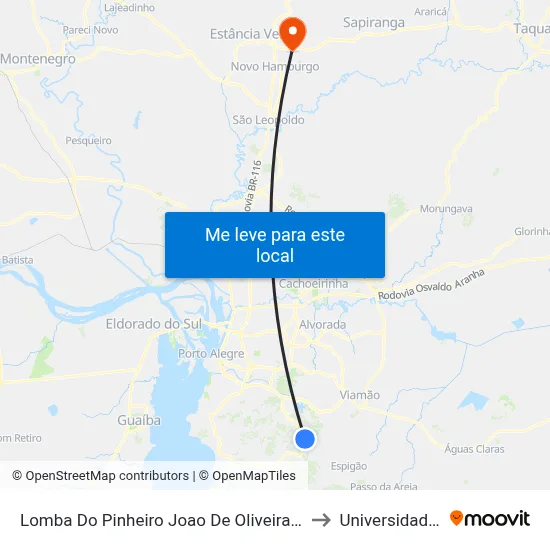 Lomba Do Pinheiro Joao De Oliveira Remiao - Lomba Do Pinheiro Porto Alegre - Rs Brasil to Universidade Feevale Campus II map