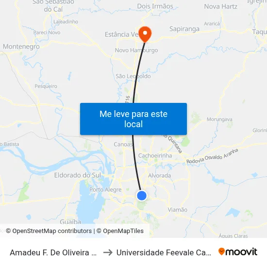 Amadeu F. De Oliveira Freitas to Universidade Feevale Campus II map