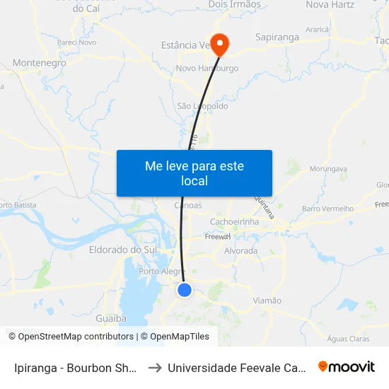 Ipiranga - Bourbon Shopping to Universidade Feevale Campus II map