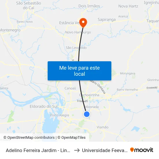Adelino Ferreira Jardim - Linhas A62/A63/B51 to Universidade Feevale Campus II map