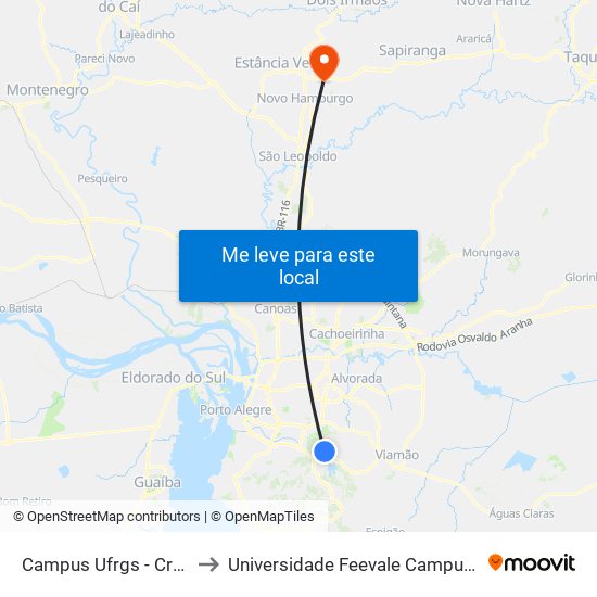 Campus Ufrgs - Creal to Universidade Feevale Campus II map