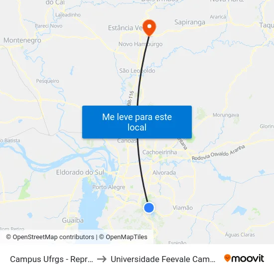 Campus Ufrgs - Represa to Universidade Feevale Campus II map