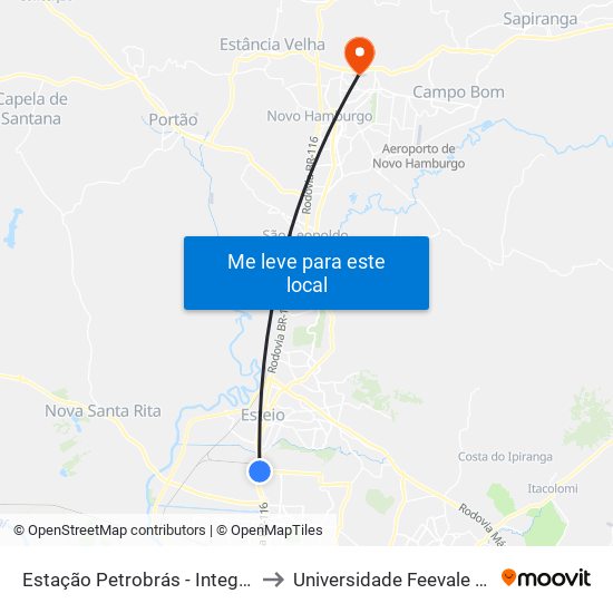 Estação Petrobrás - Integração Trem to Universidade Feevale Campus II map