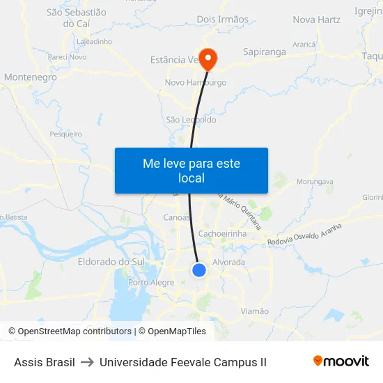 Assis Brasil to Universidade Feevale Campus II map