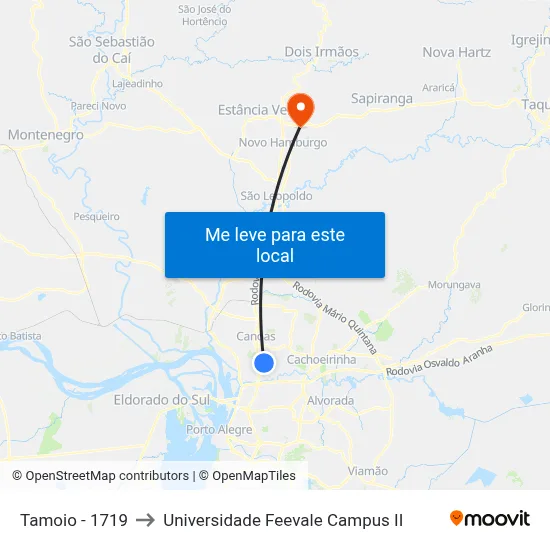 Tamoio - 1719 to Universidade Feevale Campus II map
