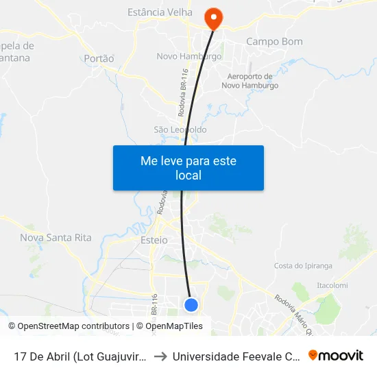 17 De Abril (Lot Guajuviras) - 252 to Universidade Feevale Campus II map