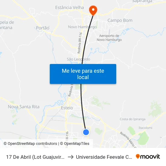 17 De Abril (Lot Guajuviras) - 160 to Universidade Feevale Campus II map