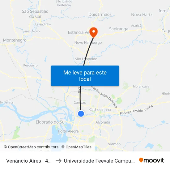 Venâncio Aires - 480 to Universidade Feevale Campus II map
