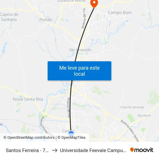 Santos Ferreira - 701 to Universidade Feevale Campus II map