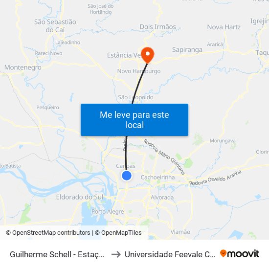 Guilherme Schell - Estação Fátima to Universidade Feevale Campus II map