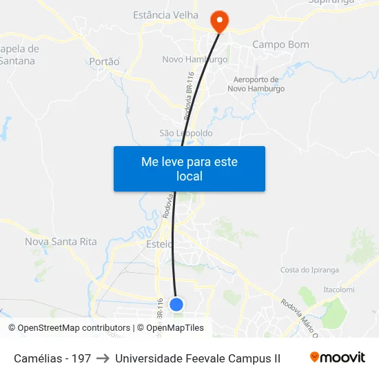Camélias - 197 to Universidade Feevale Campus II map