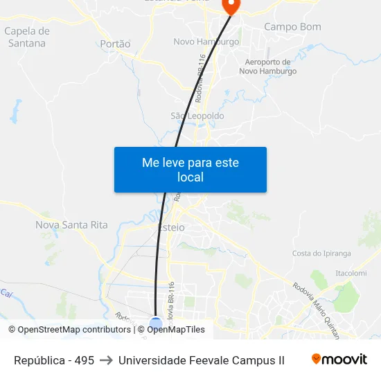 República - 495 to Universidade Feevale Campus II map