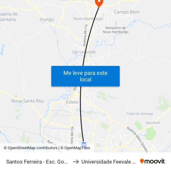 Santos Ferreira - Esc. Gomes Jardim to Universidade Feevale Campus II map