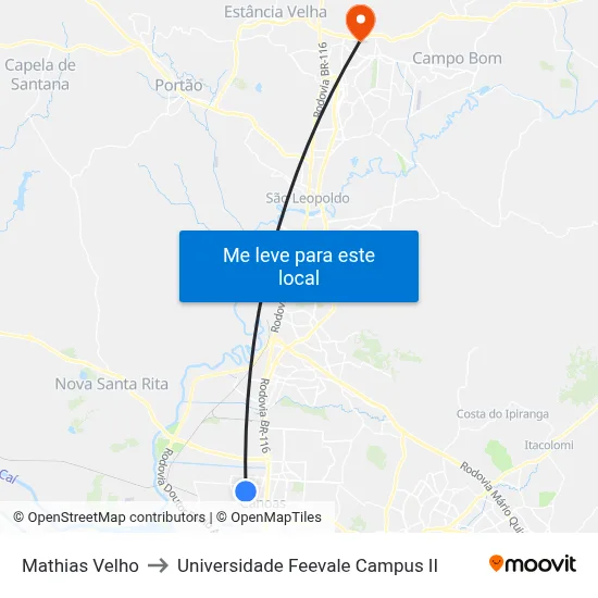 Mathias Velho to Universidade Feevale Campus II map