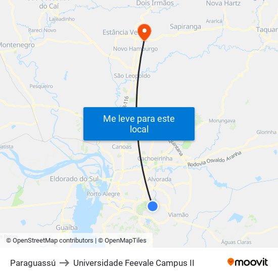 Paraguassú to Universidade Feevale Campus II map