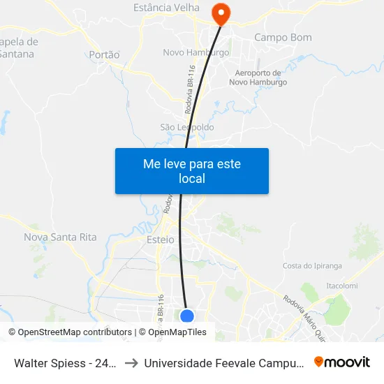 Walter Spiess - 2490 to Universidade Feevale Campus II map