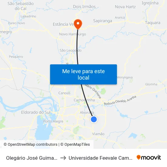Olegário José Guimarães to Universidade Feevale Campus II map