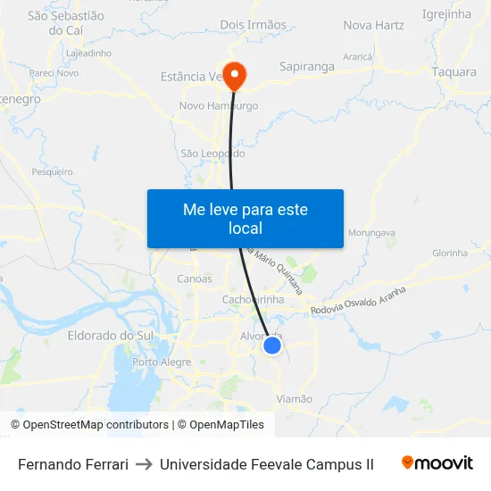 Fernando Ferrari to Universidade Feevale Campus II map