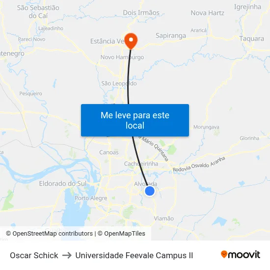 Oscar Schick to Universidade Feevale Campus II map
