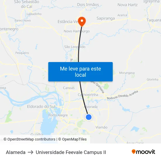 Alameda to Universidade Feevale Campus II map