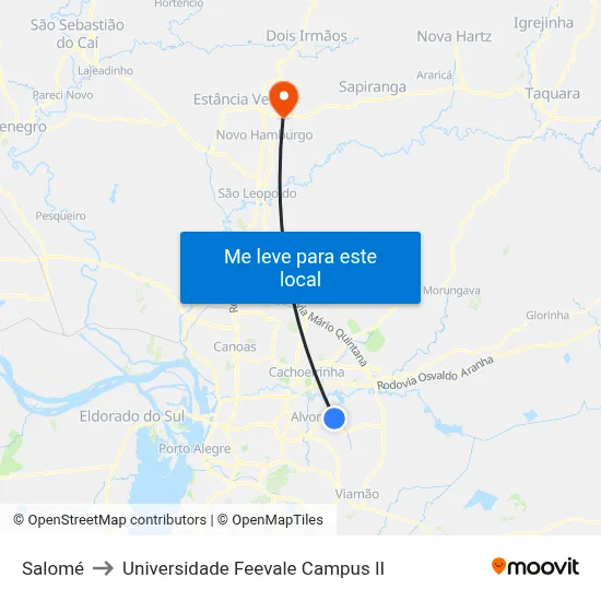 Salomé to Universidade Feevale Campus II map
