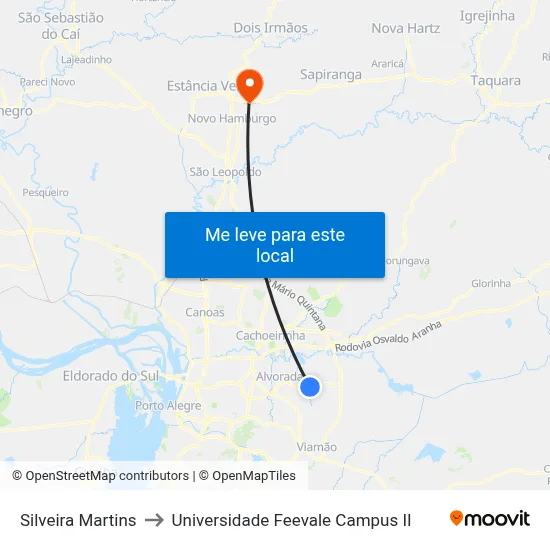 Silveira Martins to Universidade Feevale Campus II map