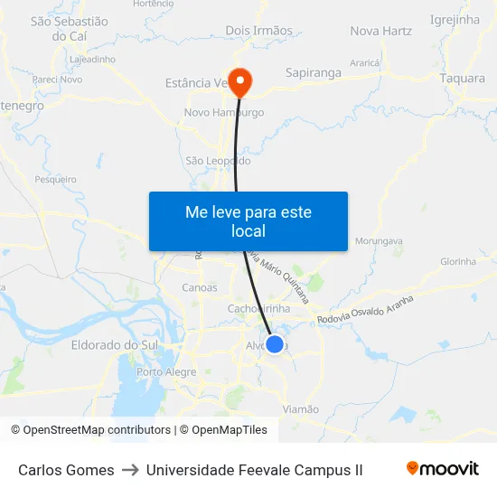 Carlos Gomes to Universidade Feevale Campus II map