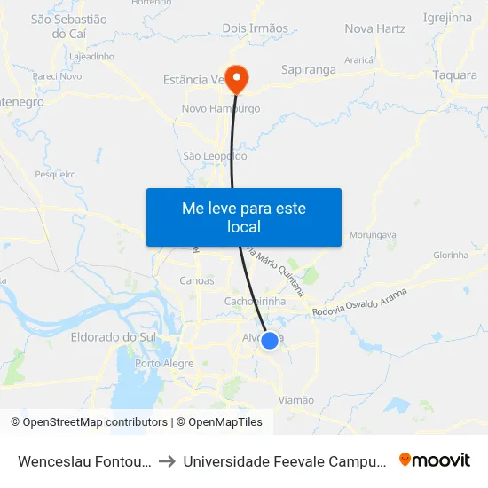 Wenceslau Fontoura to Universidade Feevale Campus II map