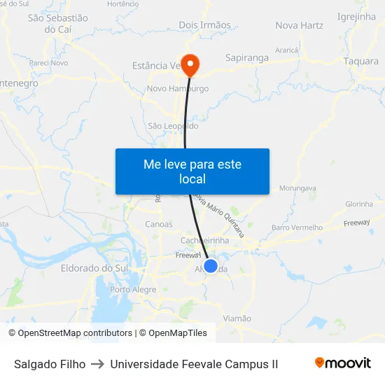 Salgado Filho to Universidade Feevale Campus II map